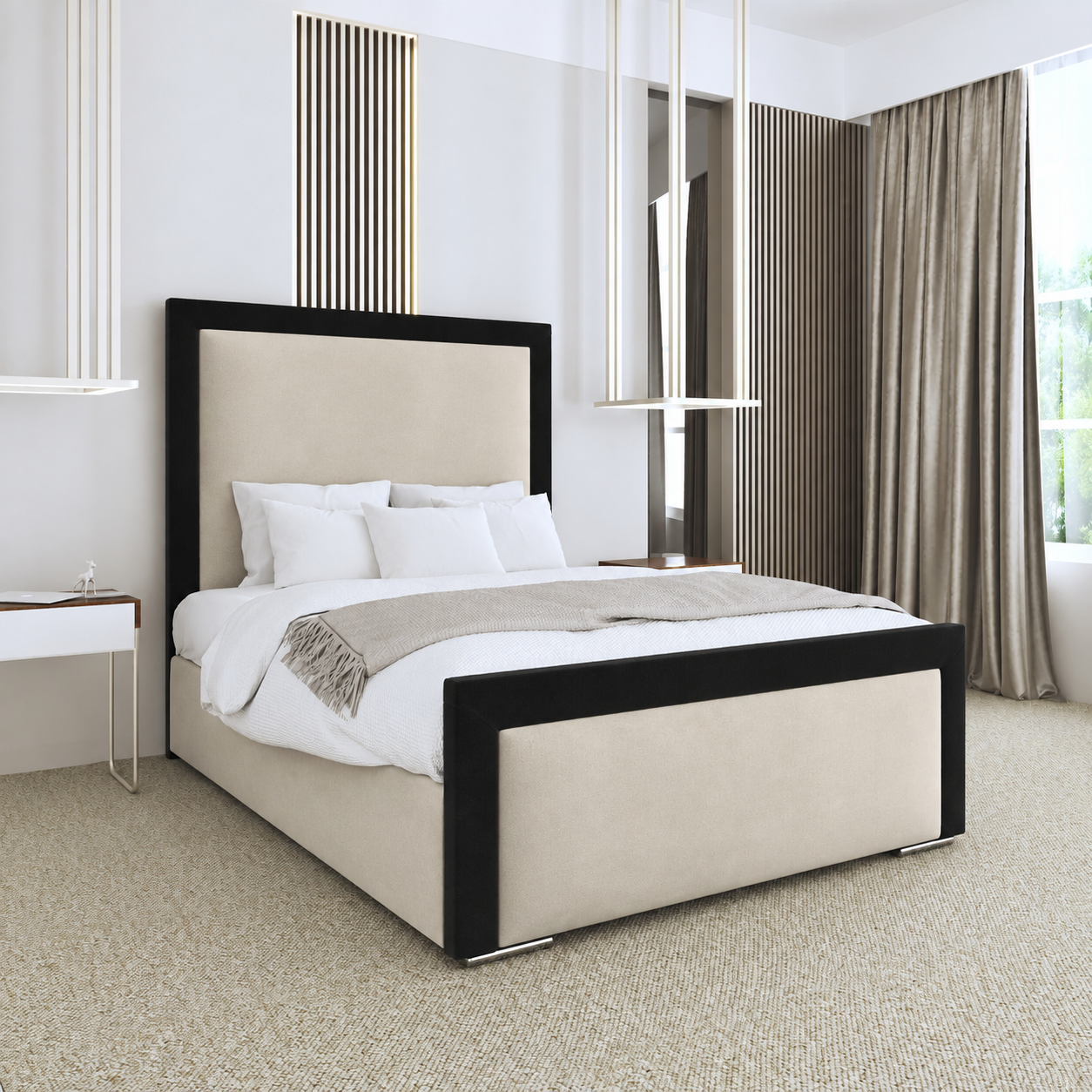 Grace Upholstered Bed Cream Plush Velvet